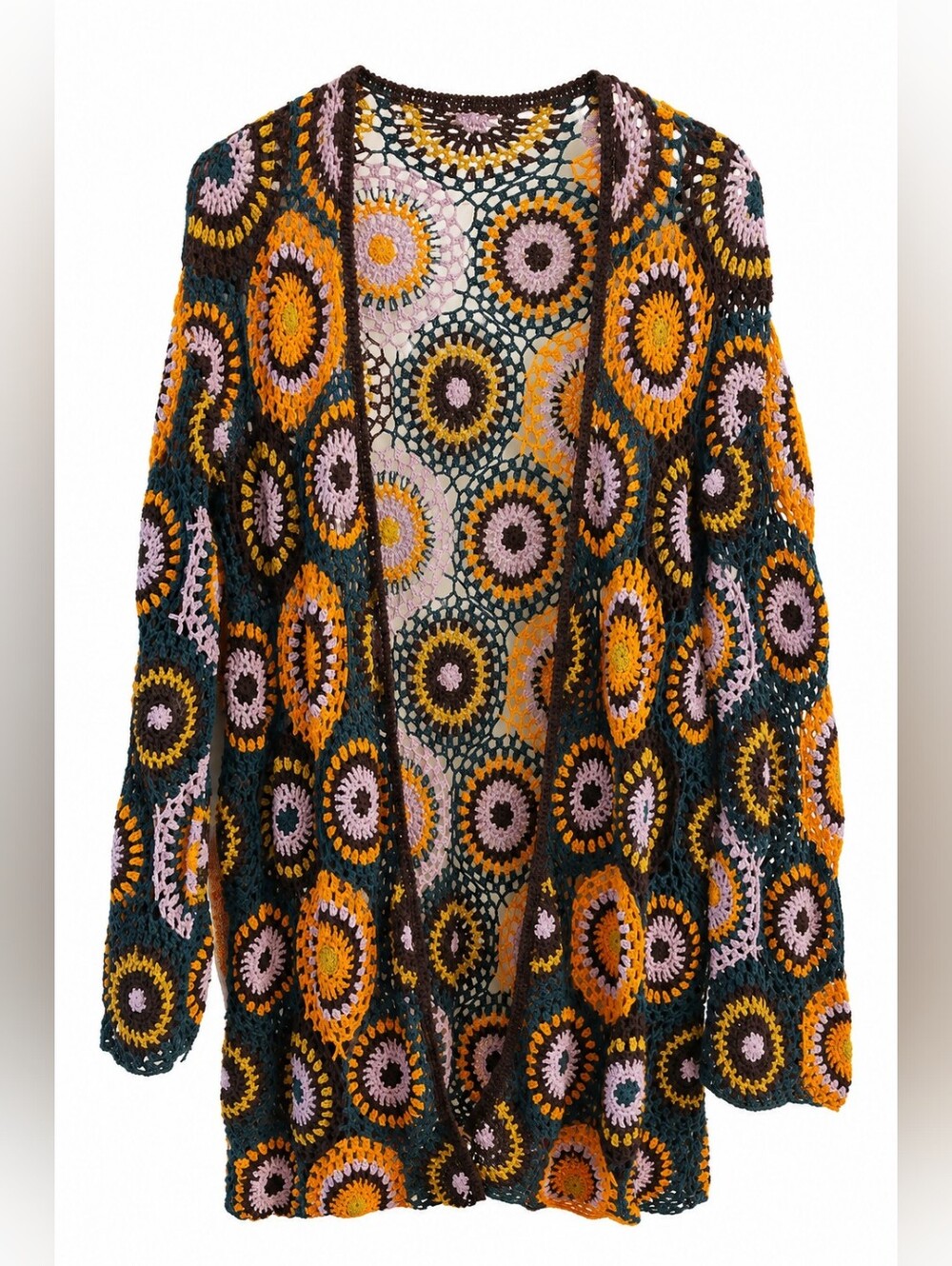 Anthropologie MOTH Colorful Crochet Open Front Cardigan Sweater, S, Flaws